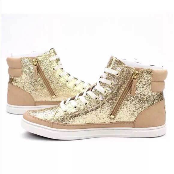 UGG GRADIE GLITTER GOLD FASHION HIGH TOP SNEAKERS - Picture 5 of 6